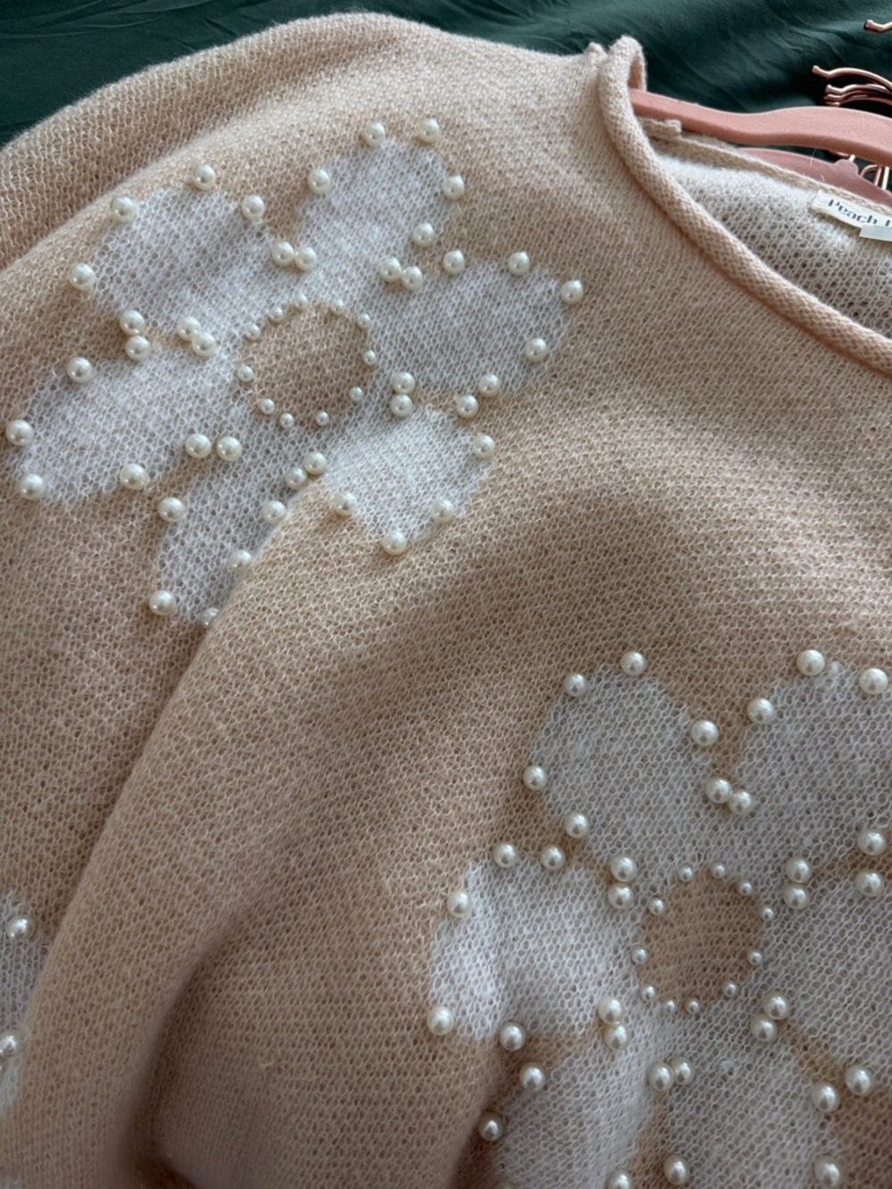 Peach Love California Cream Floral Pearl-Embellished Crewneck Sweater - Picture 2 of 2